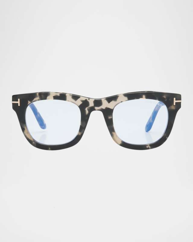 Grey Havana Blue Blocking Square Acetate Glasses